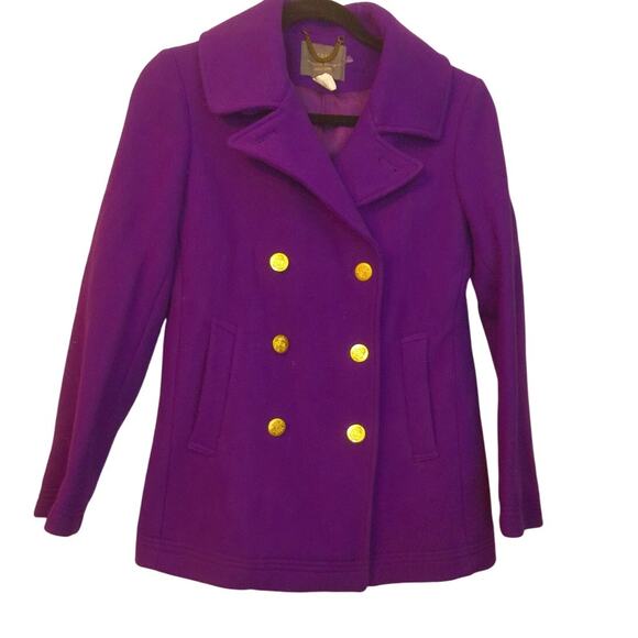J Crew Stadium Cloth Nello Gori Double Breasted Purple Pea Coat Size 8P - Picture 3 of 6